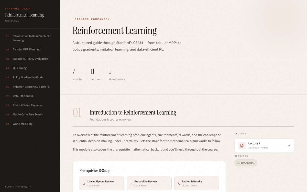 CS234 — reinforcement learning study companion